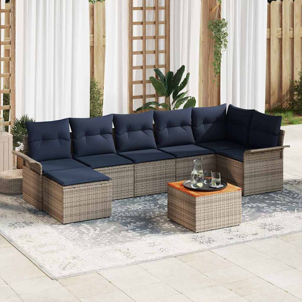 vidaXL Conjunto de sofás de jardín 8 uds. Gris y azul marino