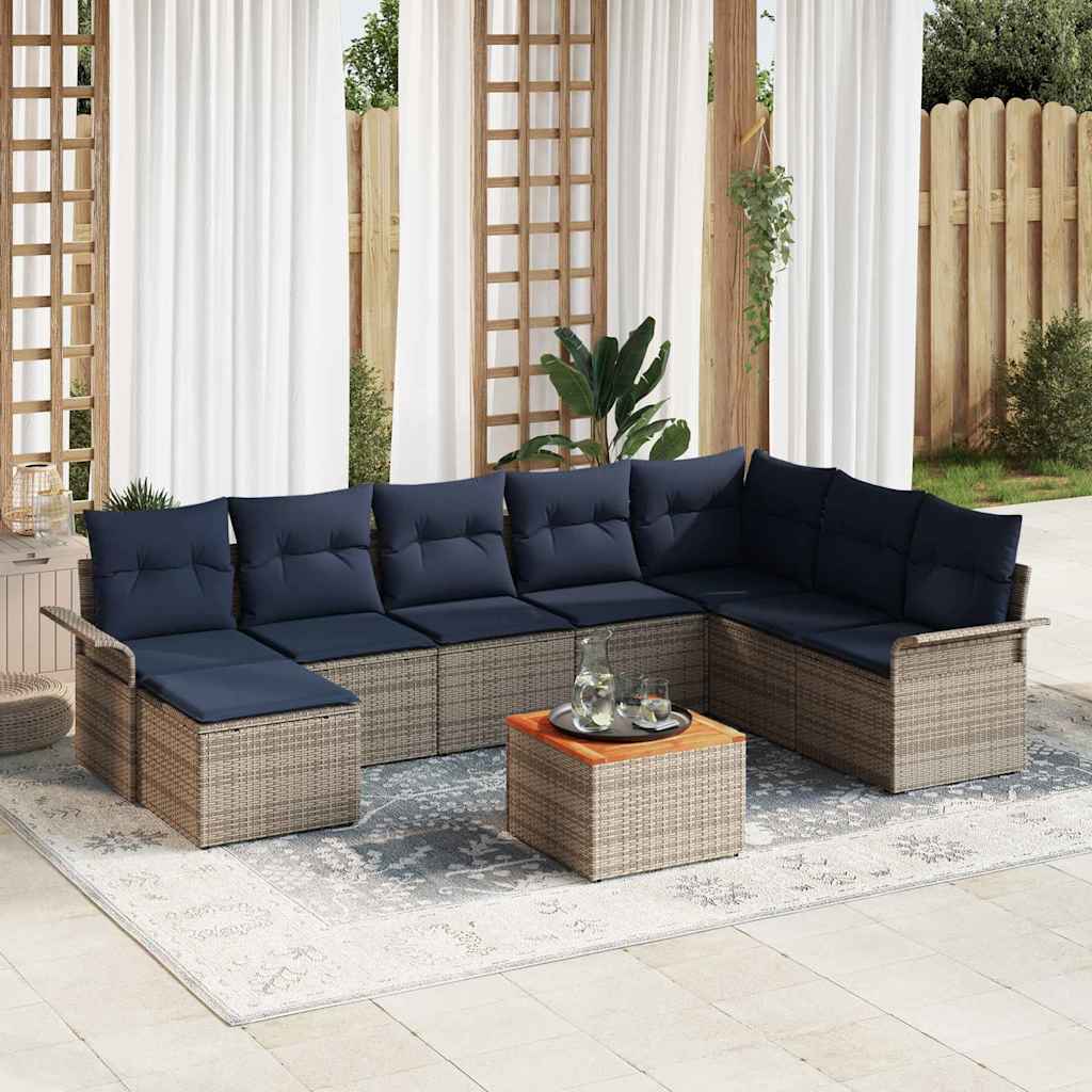 vidaXL Conjunto de sofás de jardín 9 uds. Gris y azul marino