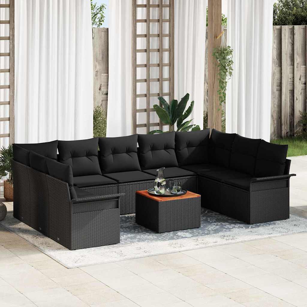 vidaXL Conjunto de sofás de jardín 10 uds. 9-Número de plazas Negro