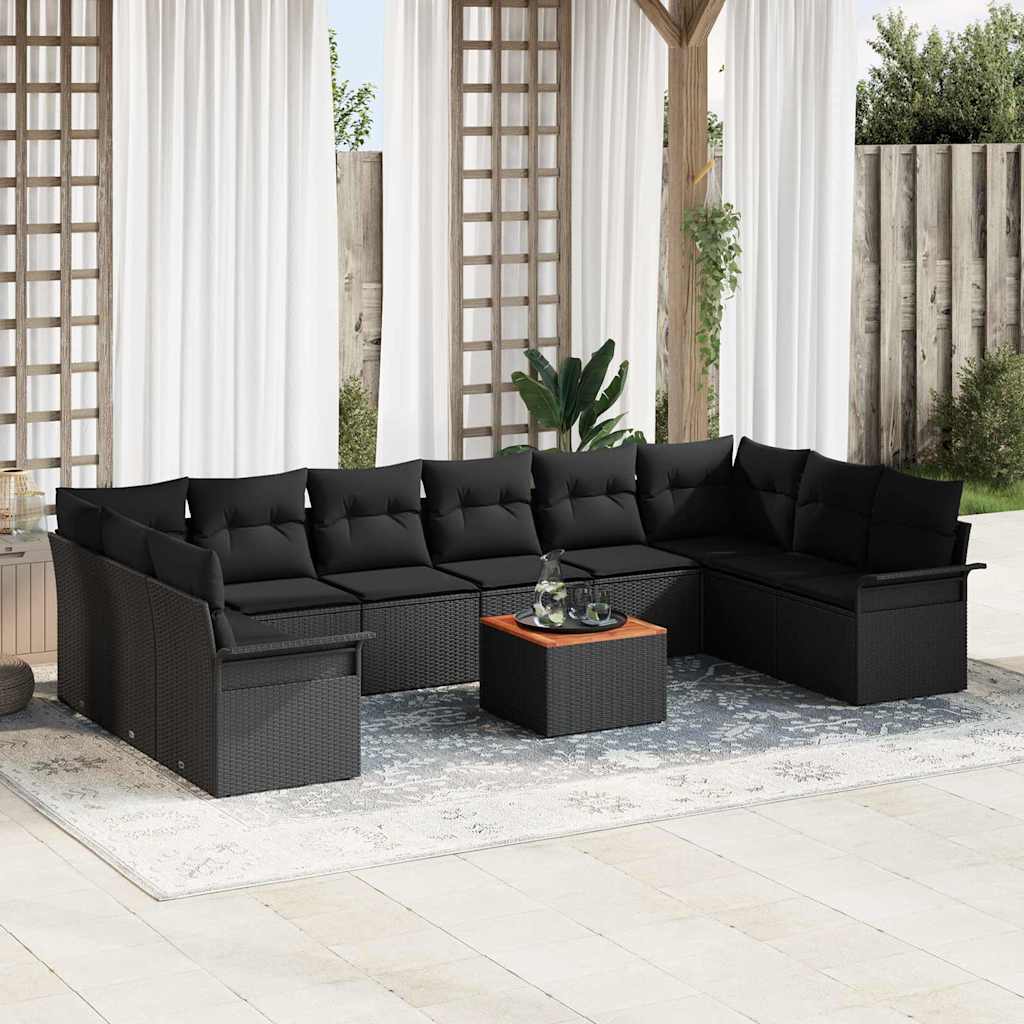 vidaXL Conjunto de sofás de jardín 11 uds. 10-Número de plazas Negro