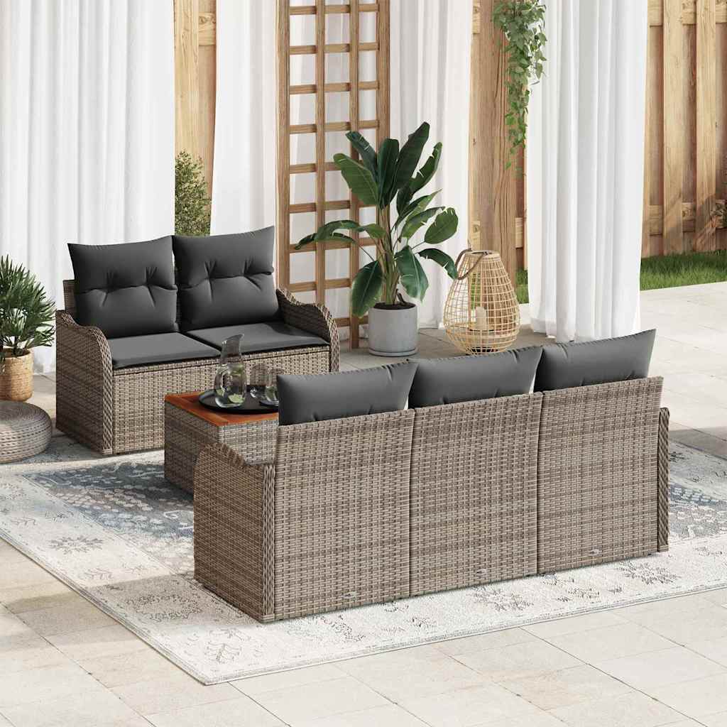 vidaXL Conjunto de sofás de jardín 6 uds. 5-Número de plazas Gris