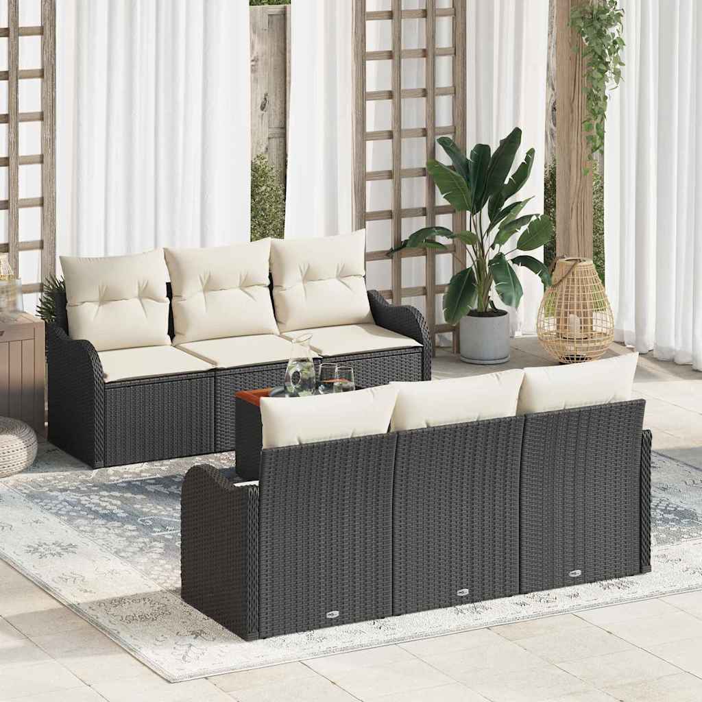vidaXL Conjunto de sofás de jardín 7 uds. Negro y crema
