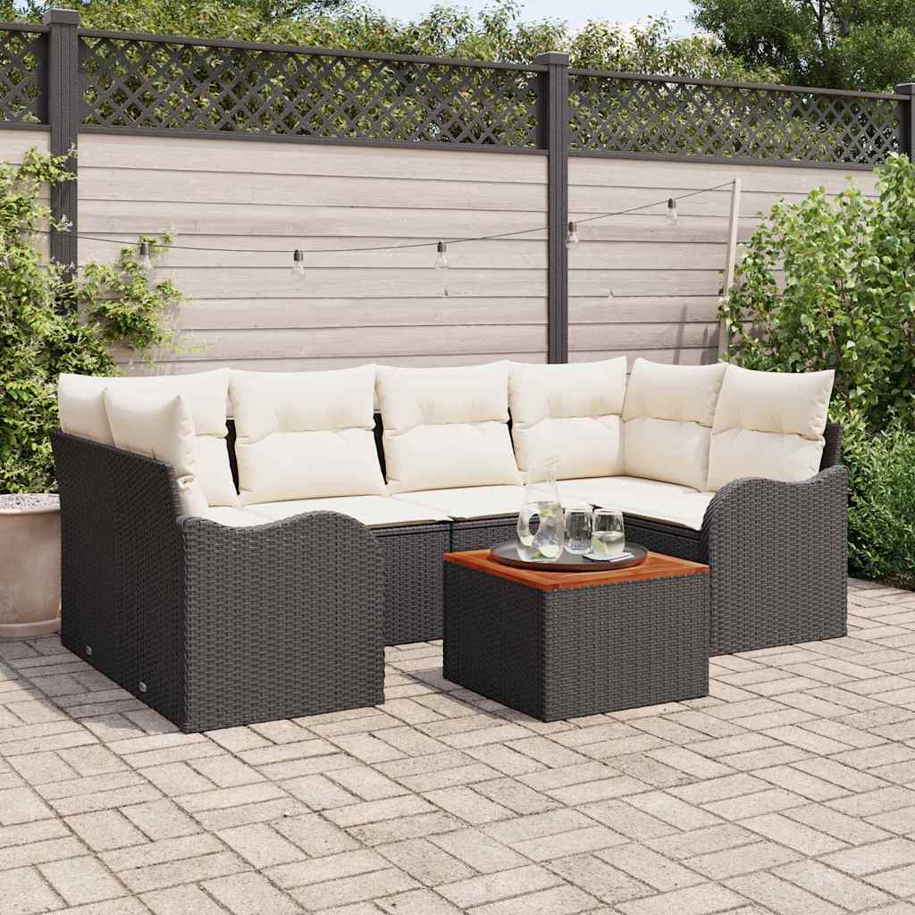 vidaXL Conjunto de sofás de jardín 7 uds. Negro y crema