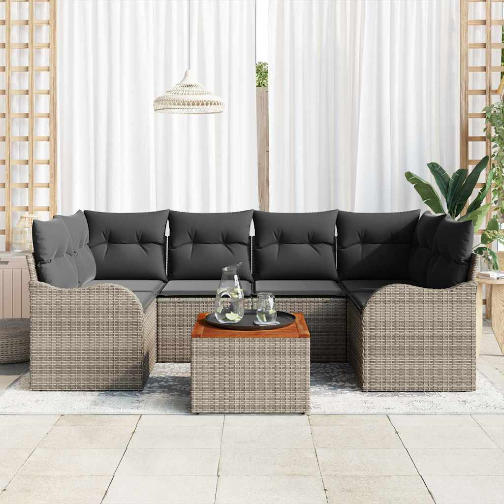 vidaXL Conjunto de sofás de jardín 7 uds. Gris ratán sintético