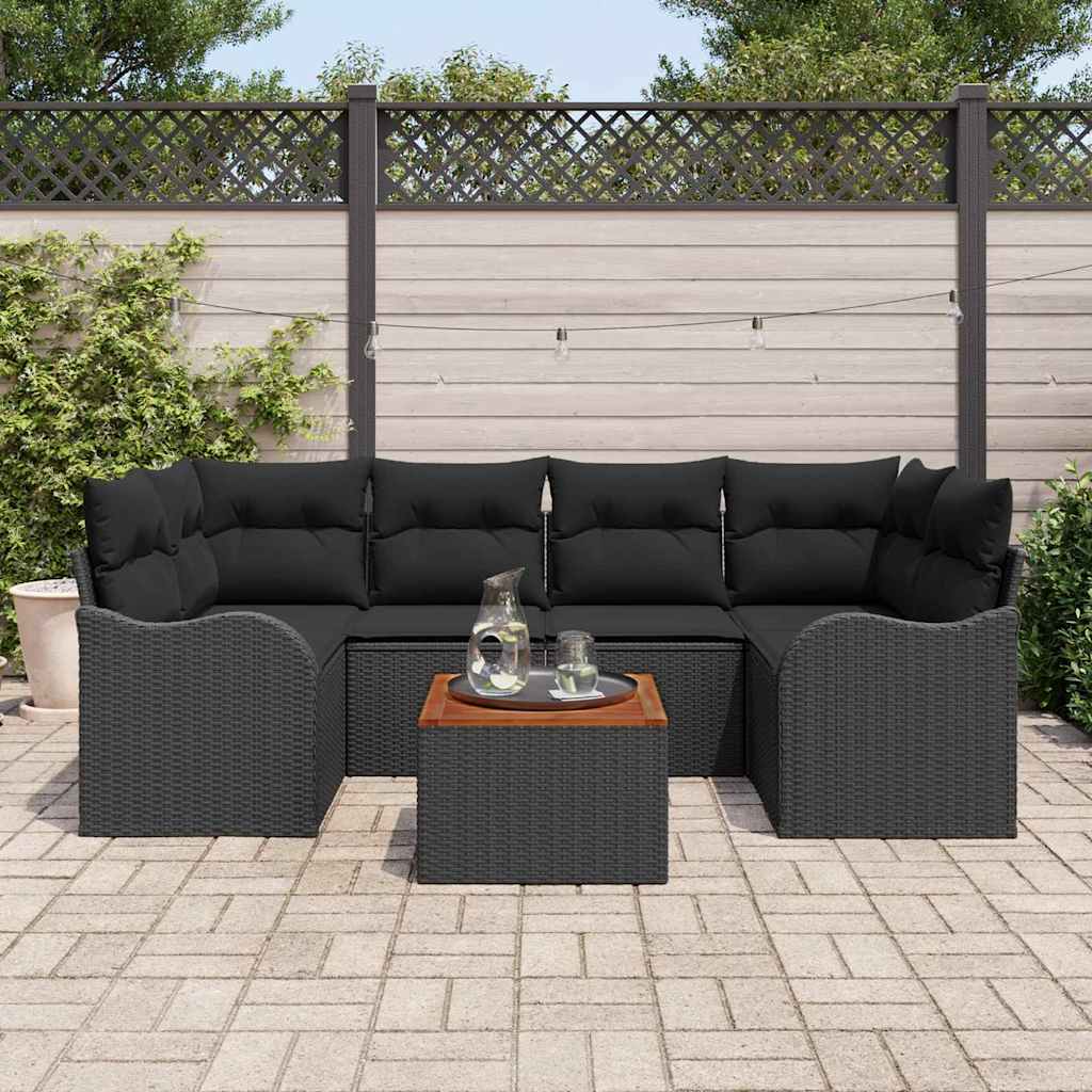 vidaXL Conjunto de sofás de jardín 7 uds. Negro ratán sintético