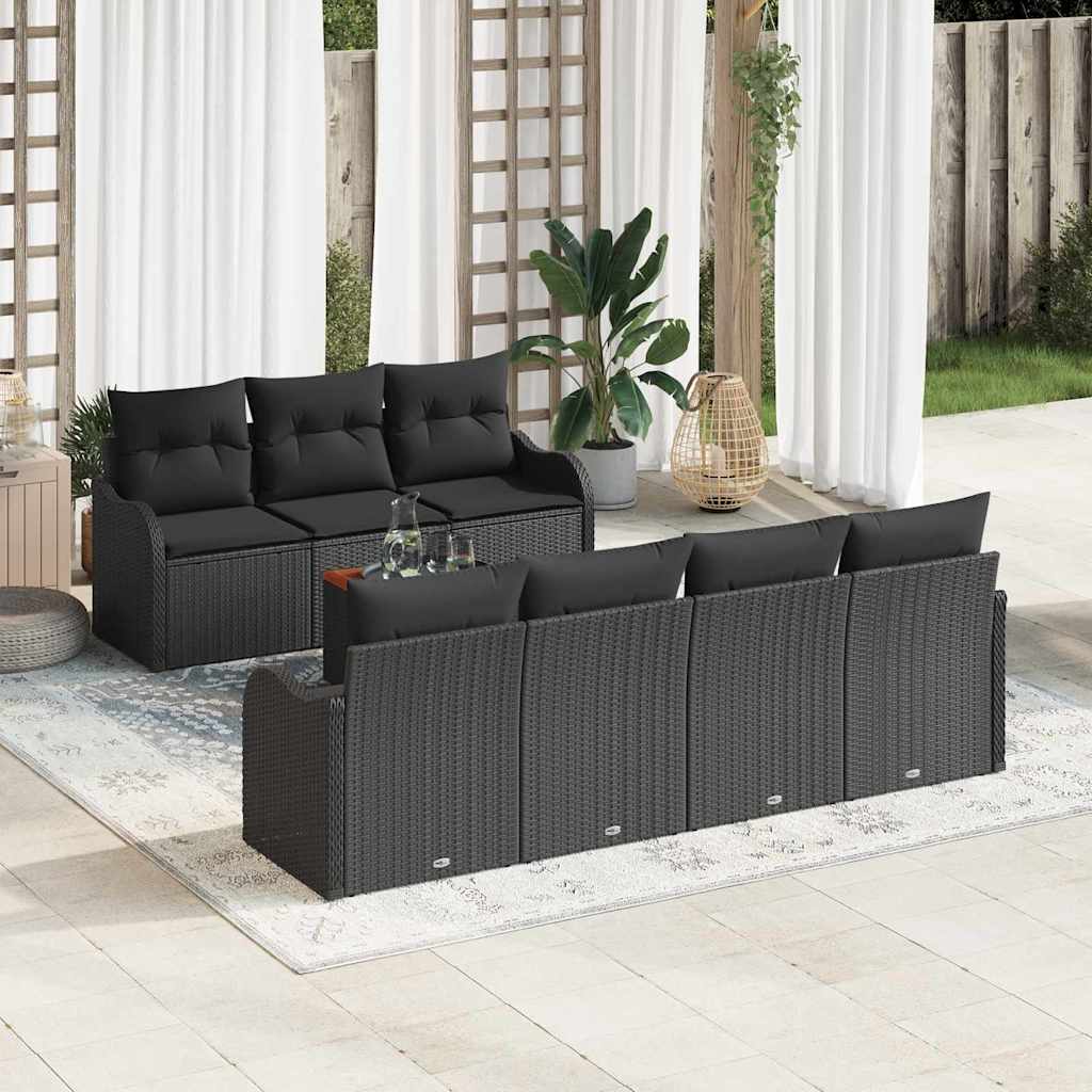 vidaXL Conjunto de sofás de jardín 8 uds. Negro ratán sintético