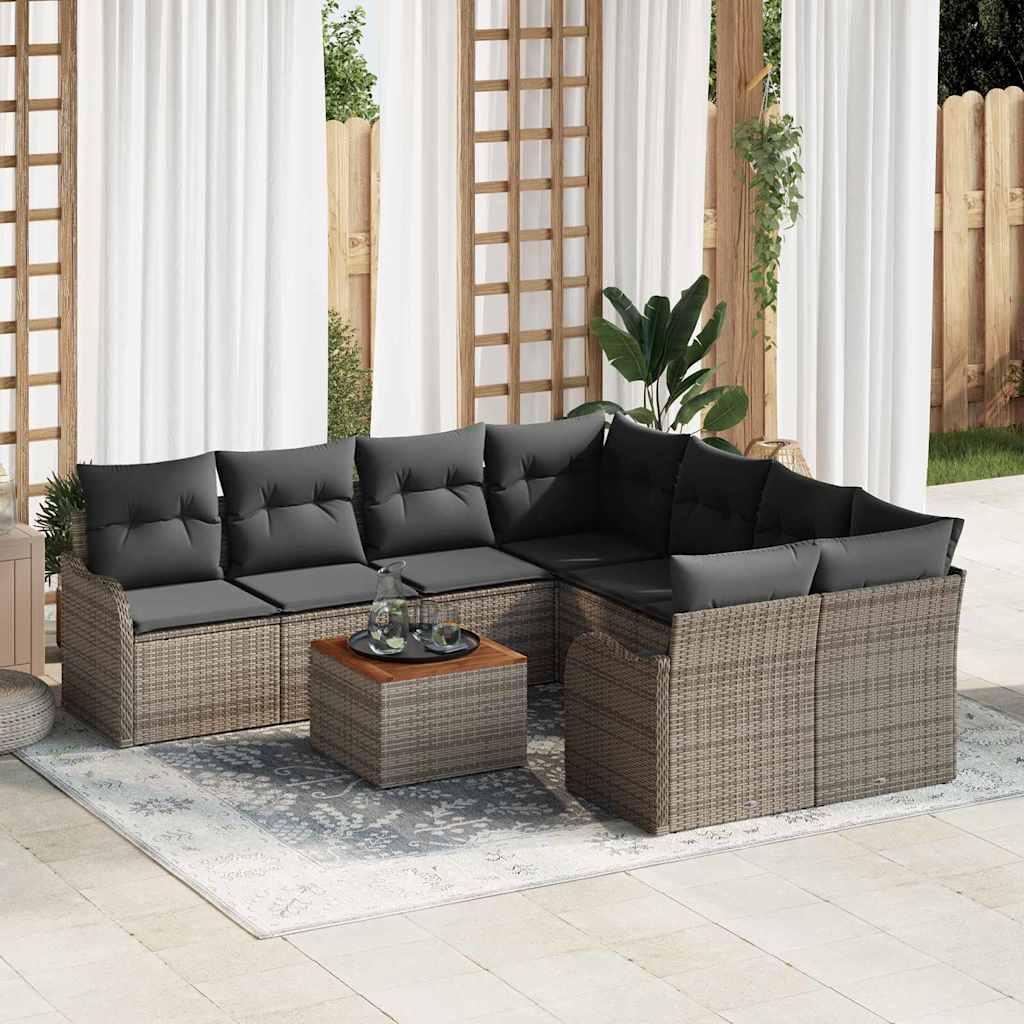 vidaXL Conjunto de sofás de jardín 9 uds. Gris ratán sintético