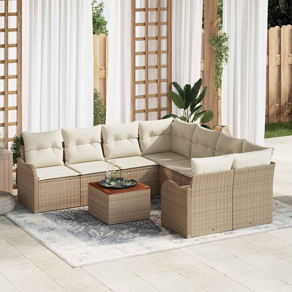 vidaXL Conjunto de sofás de jardín 9 uds. Beige y Crema