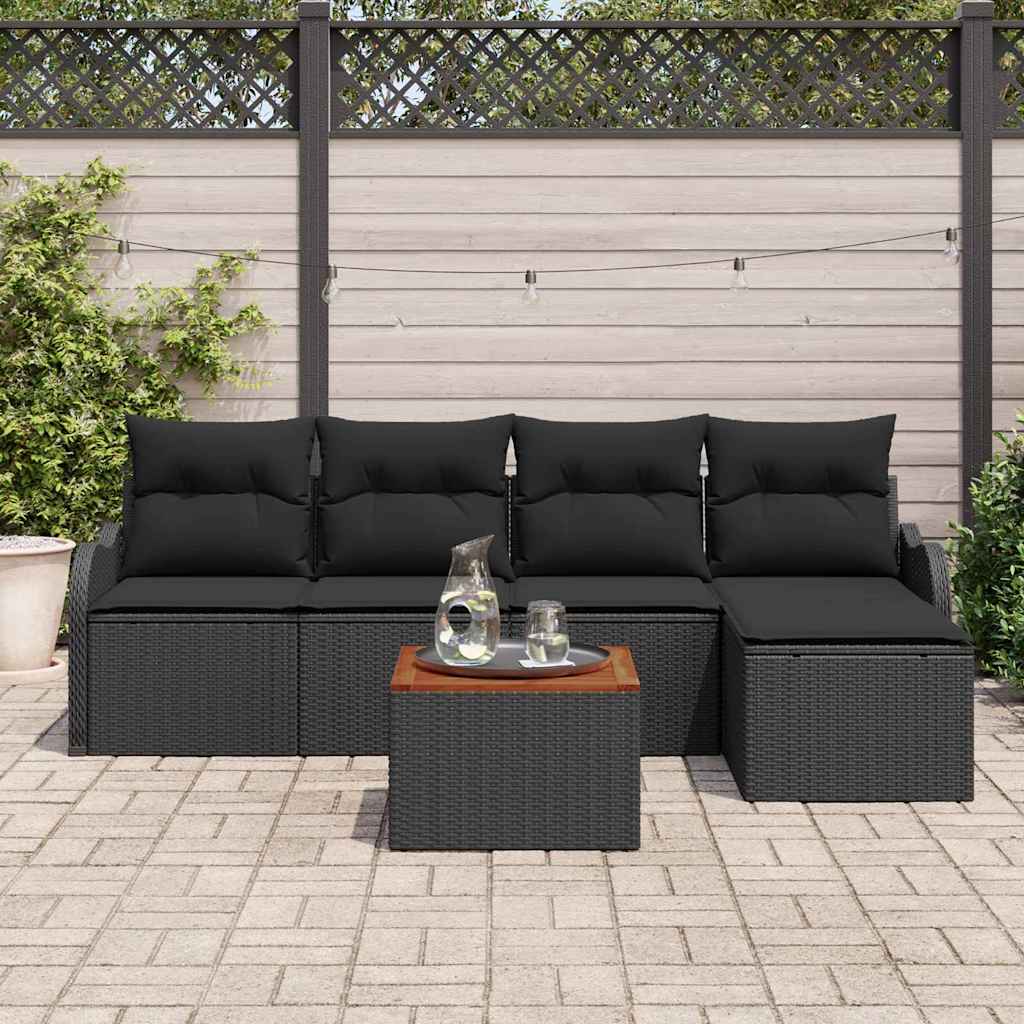 vidaXL Conjunto de sofás de jardín 6 uds. Negro ratán sintético