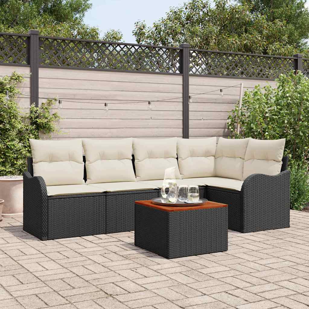 vidaXL Conjunto de sofás de jardín 6 uds. Negro y crema