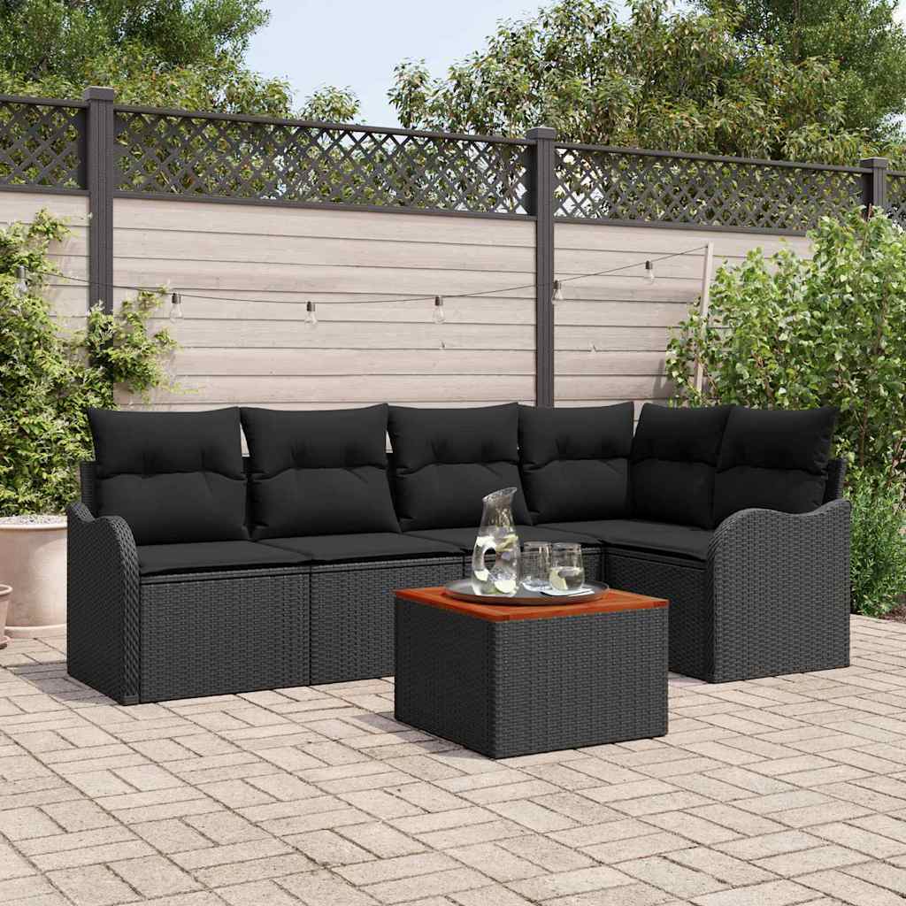 vidaXL Conjunto de sofás de jardín 6 uds. Negro ratán sintético