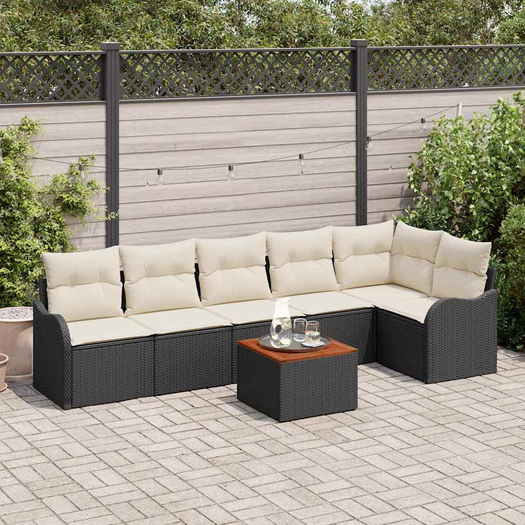 vidaXL Conjunto de sofás de jardín 7 uds. Negro y crema