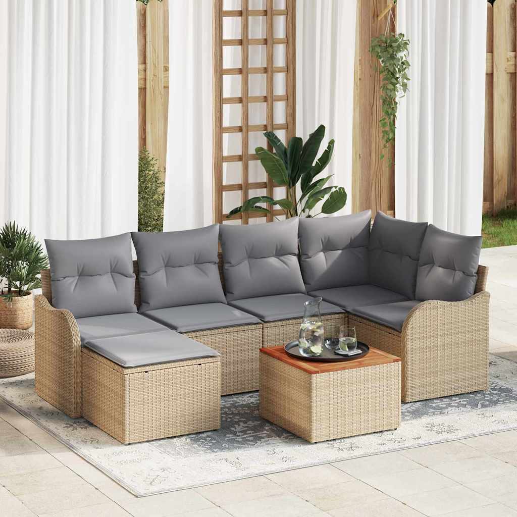 vidaXL Conjunto de sofás de jardín 7 uds. Beige y Gris Claro