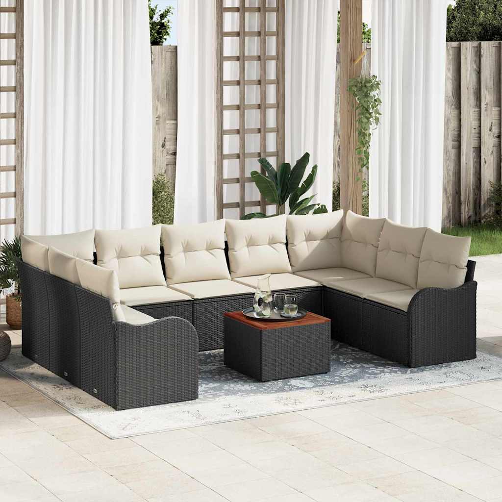 vidaXL Conjunto de sofás de jardín 10 uds. Negro y crema