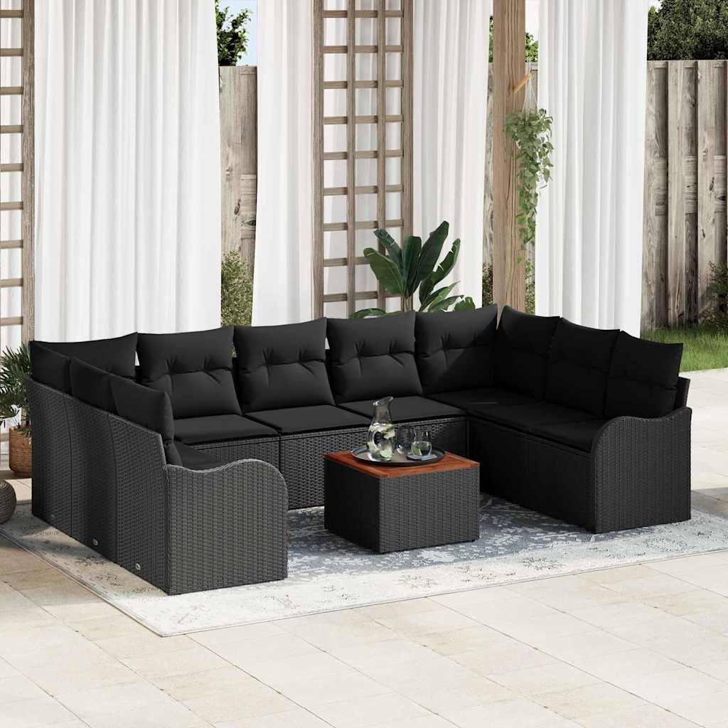 vidaXL Conjunto de sofás de jardín 10 uds. Negro ratán sintético