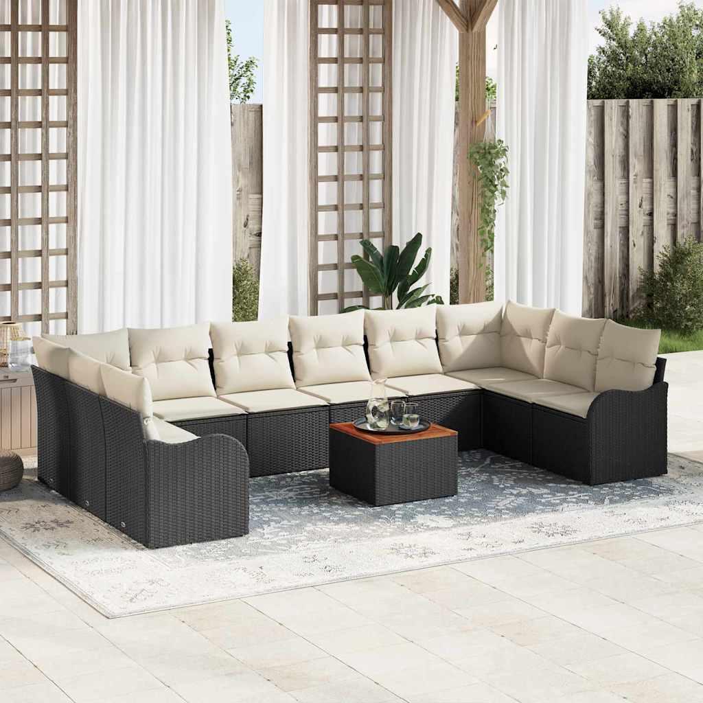 vidaXL Conjunto de sofás de jardín 11 uds. Negro y crema