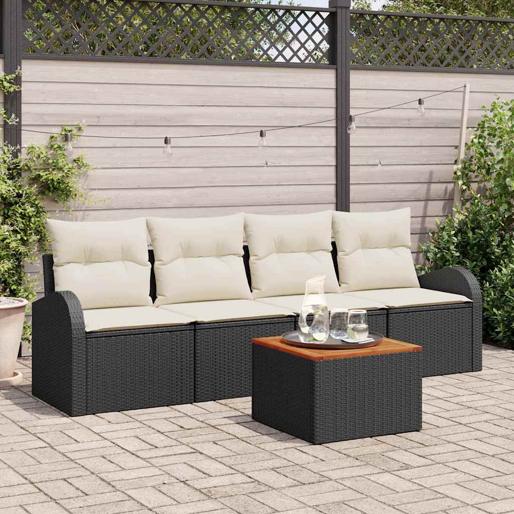 vidaXL Conjunto de sofás de jardín 5 uds. Negro y crema