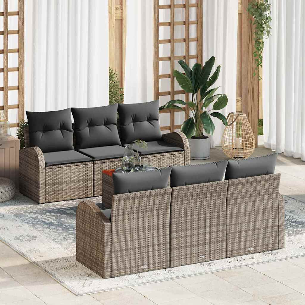 vidaXL Conjunto de sofás de jardín 7 uds. Gris ratán sintético