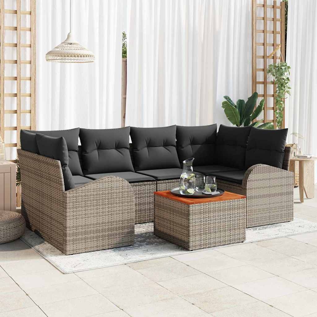 vidaXL Conjunto de sofás de jardín 7 uds. Gris ratán sintético