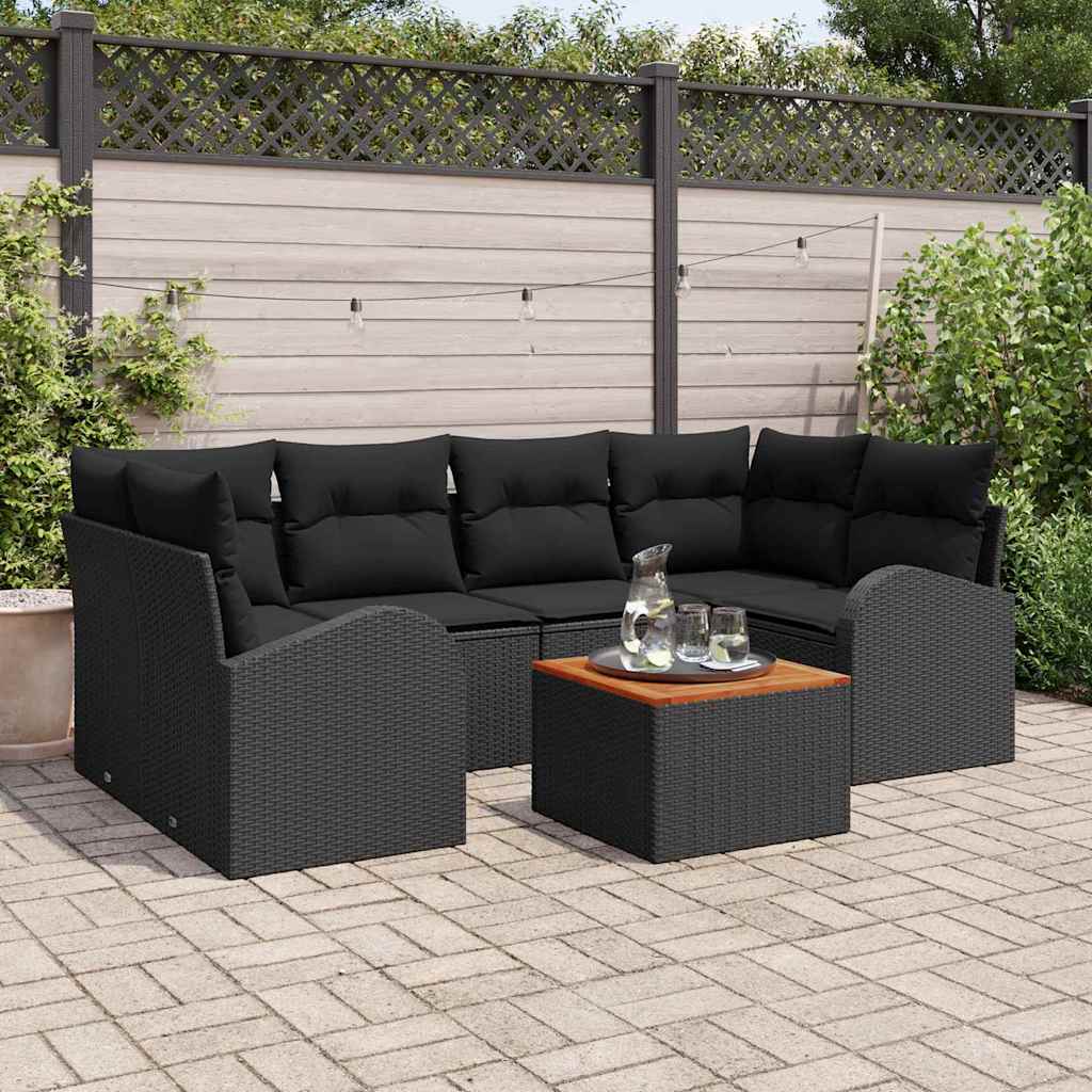 vidaXL Conjunto de sofás de jardín 7 uds. Negro ratán sintético