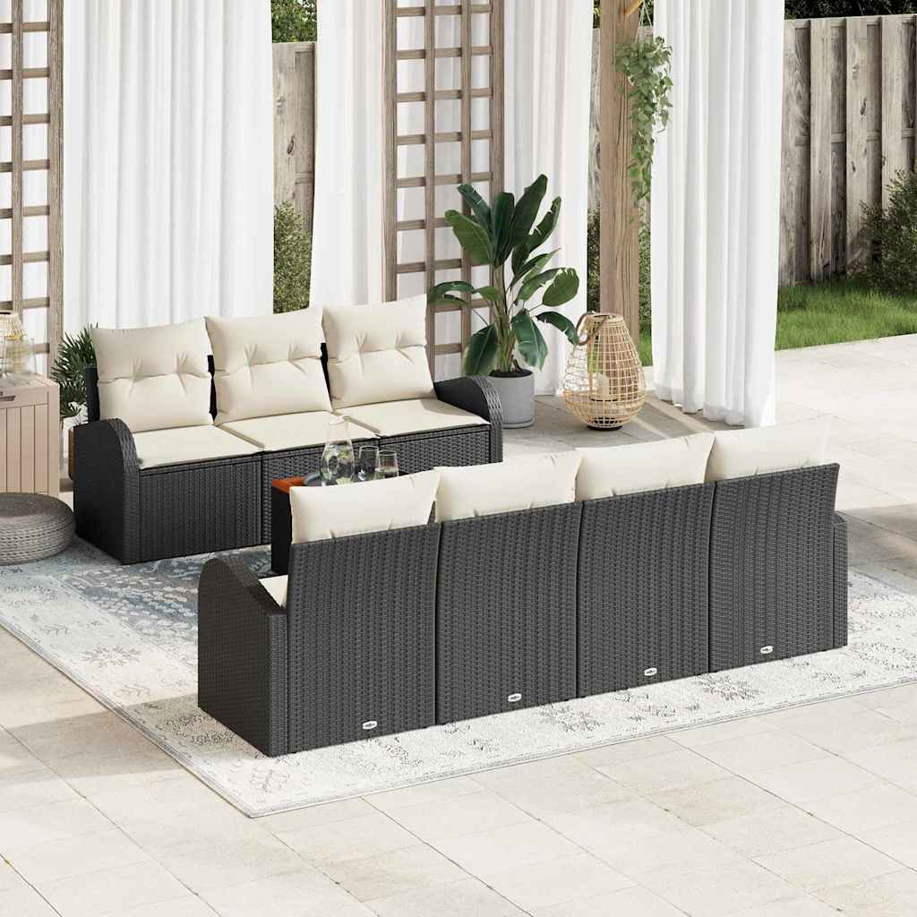 vidaXL Conjunto de sofás de jardín 8 uds. Negro y crema