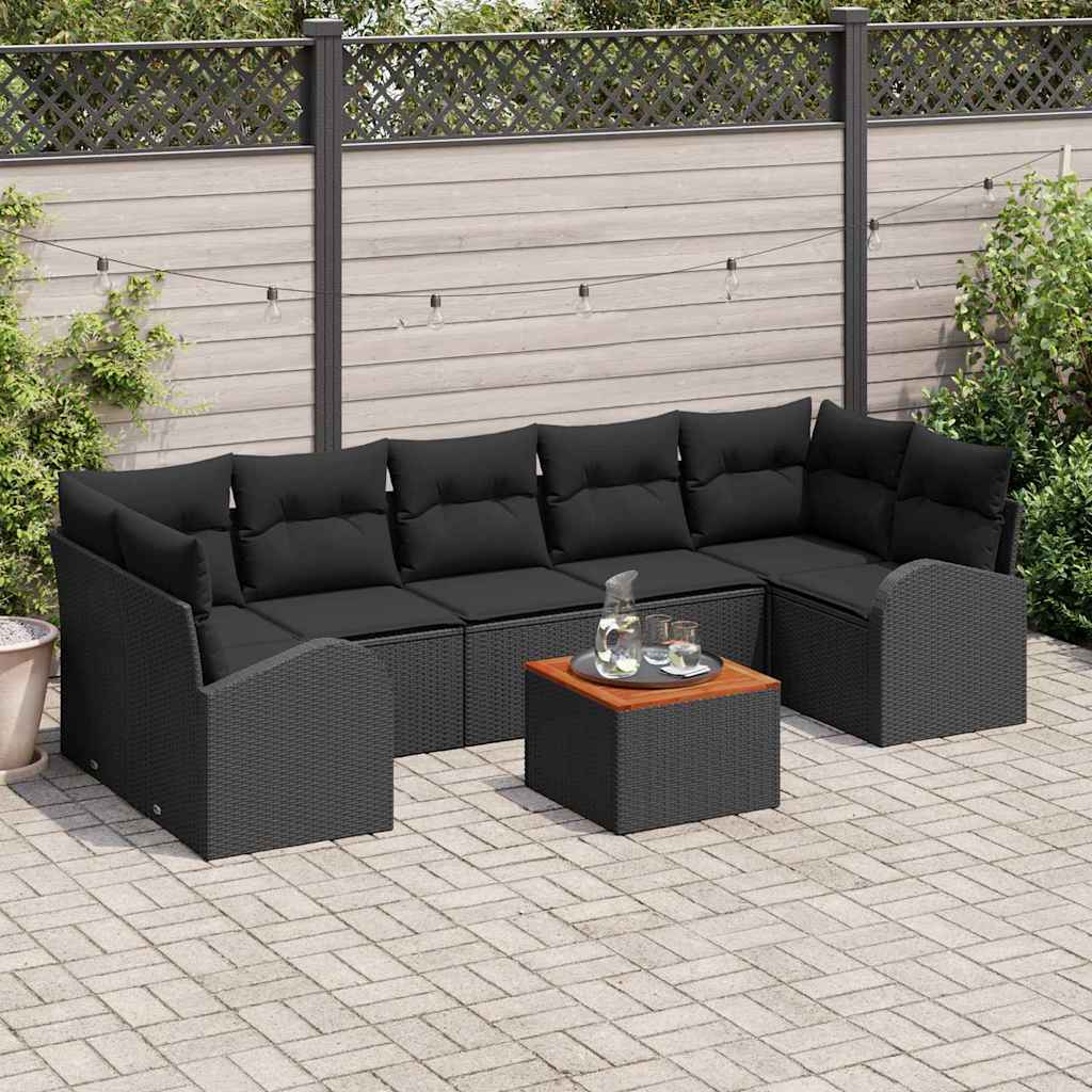 vidaXL Conjunto de sofás de jardín 8 uds. Negro ratán sintético