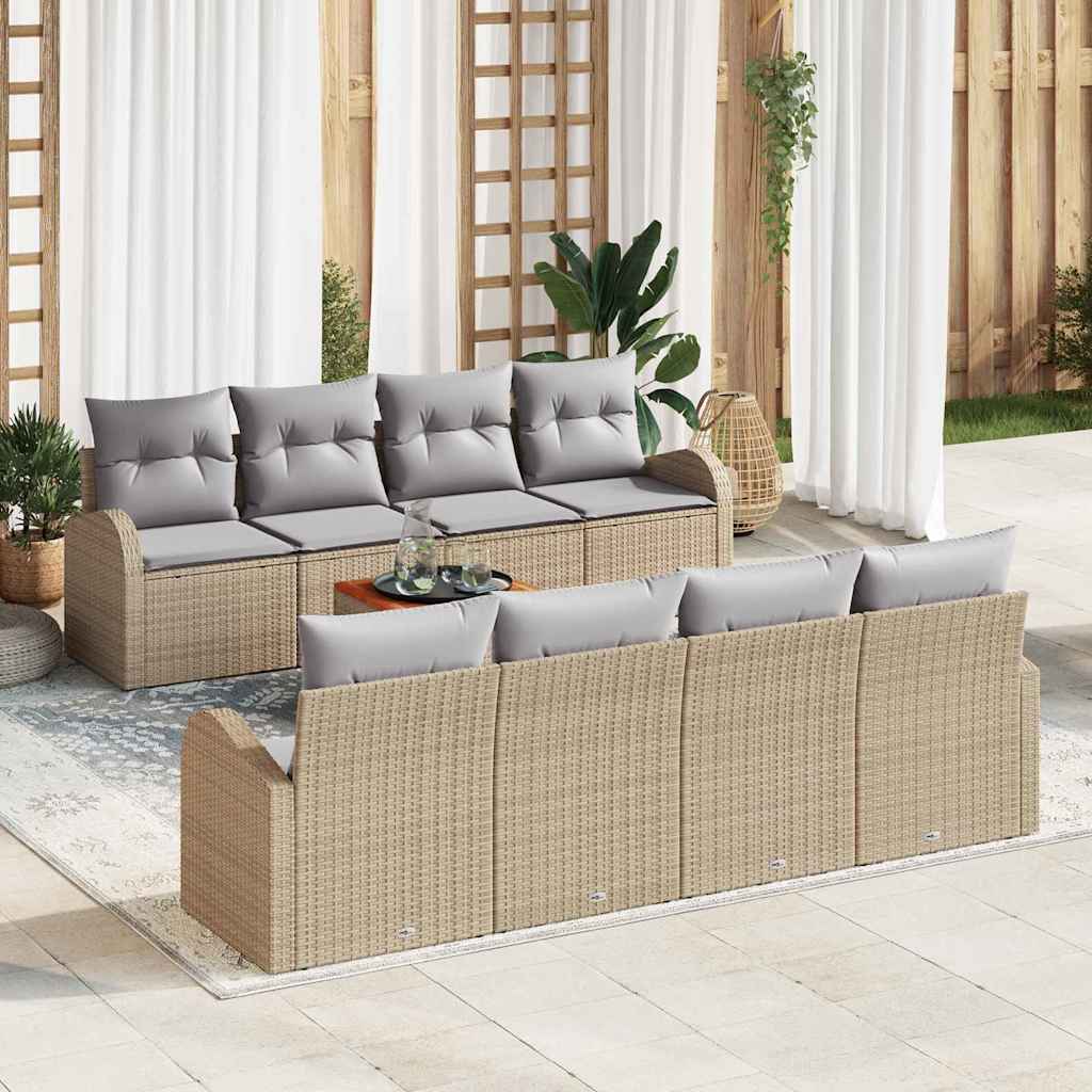 vidaXL Conjunto de sofás de jardín 9 uds. Beige y Gris Claro
