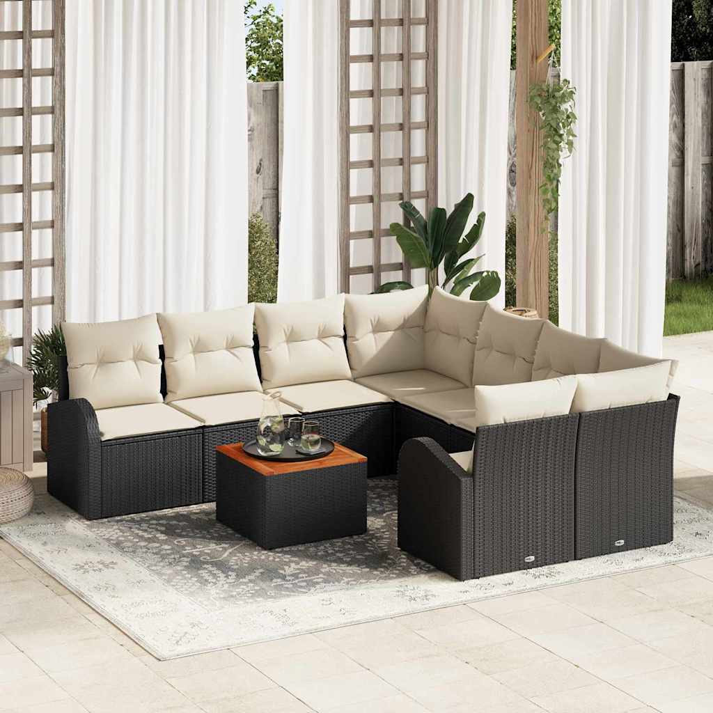 vidaXL Conjunto de sofás de jardín 9 uds. Negro y crema
