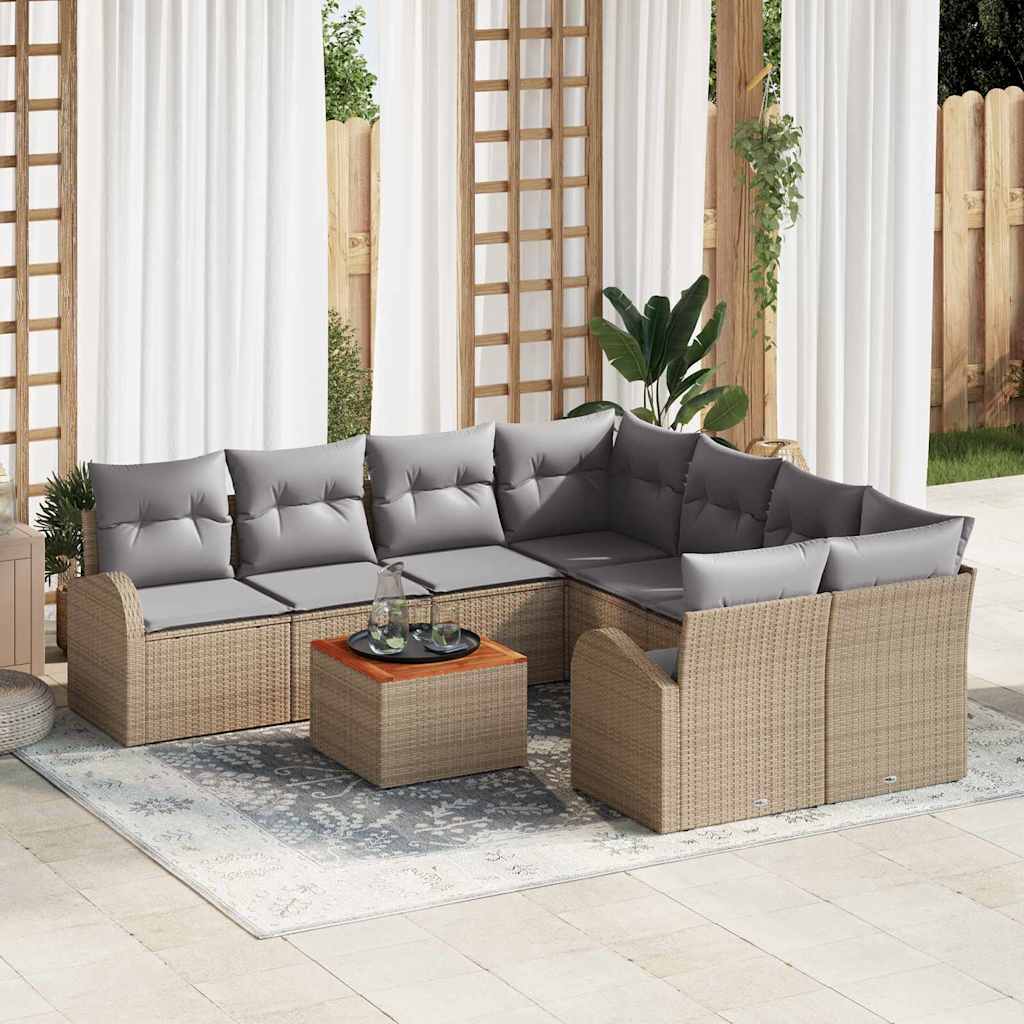 vidaXL Conjunto de sofás de jardín 9 uds. Beige y Gris Claro