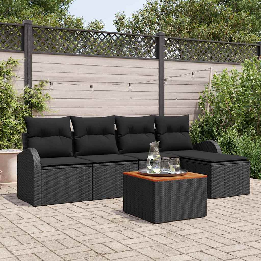 vidaXL Conjunto de sofás de jardín 6 uds. Negro ratán sintético