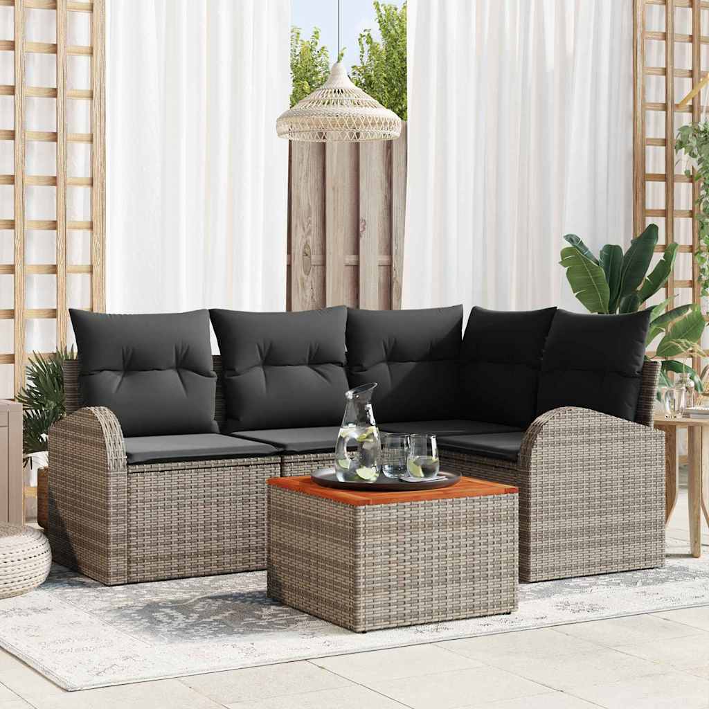 vidaXL Conjunto de sofás de jardín 5 uds. Gris ratán sintético