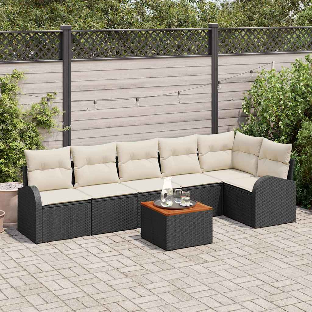 vidaXL Conjunto de sofás de jardín 7 uds. Negro y crema