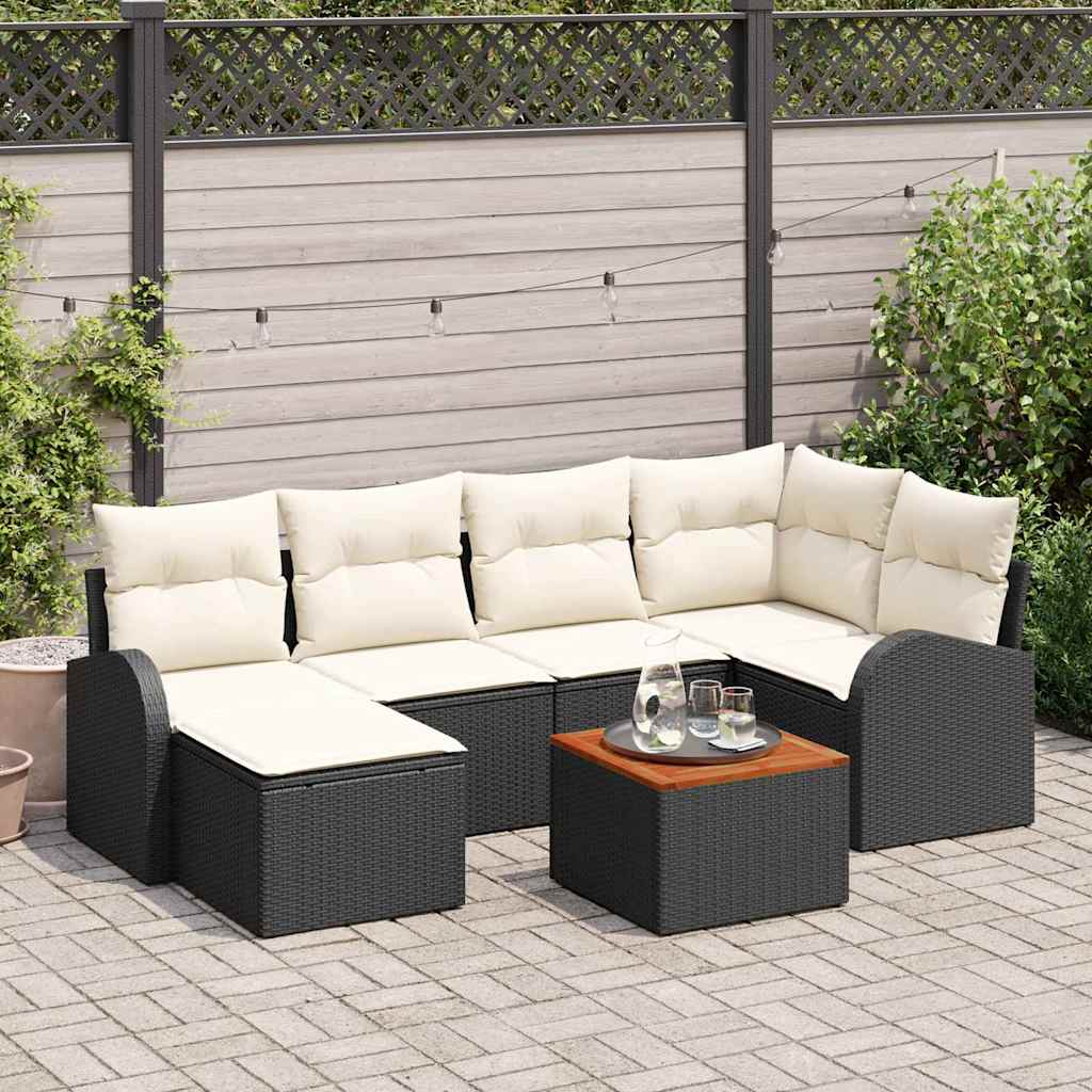 vidaXL Conjunto de sofás de jardín 7 uds. Negro y crema