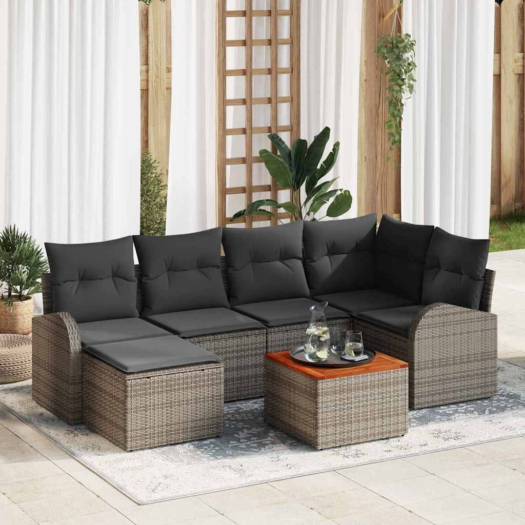 vidaXL Conjunto de sofás de jardín 7 uds. Gris ratán sintético