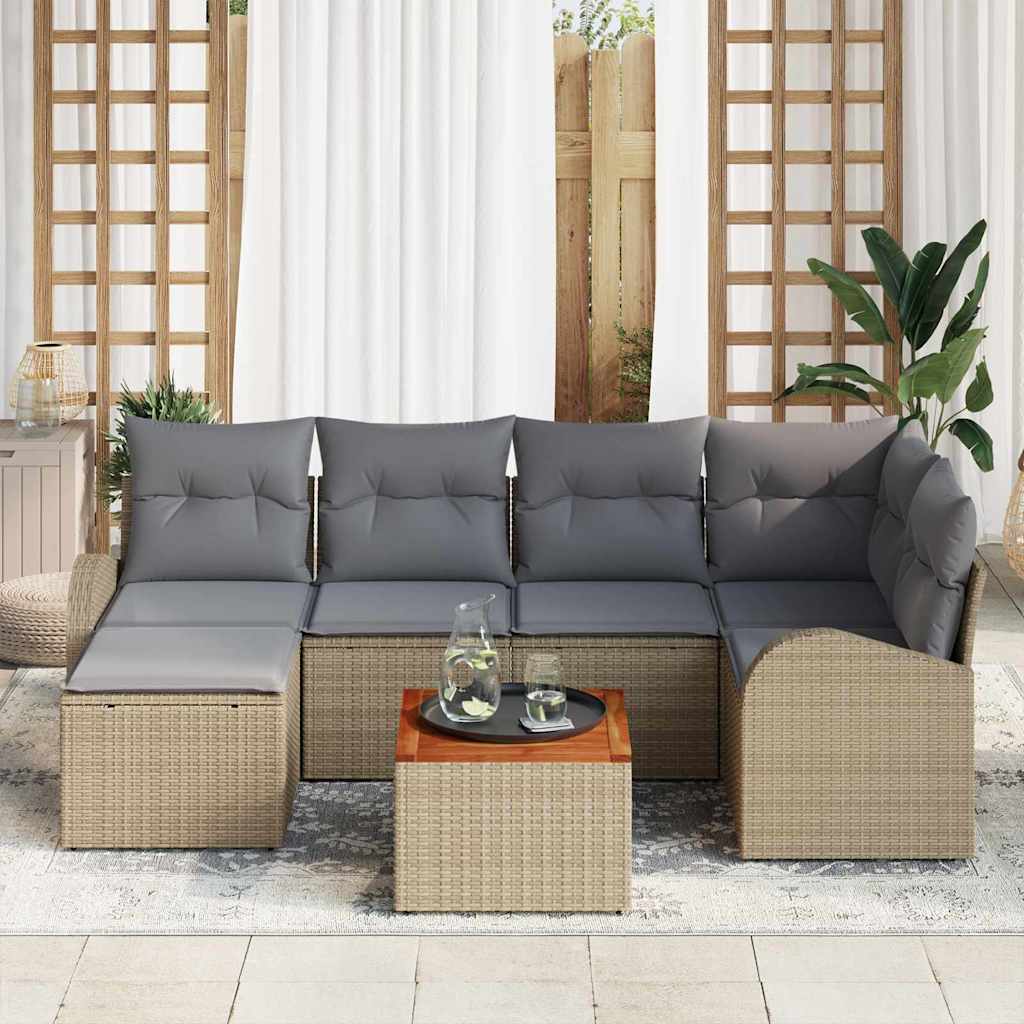 vidaXL Conjunto de sofás de jardín 7 uds. Beige y Gris Claro