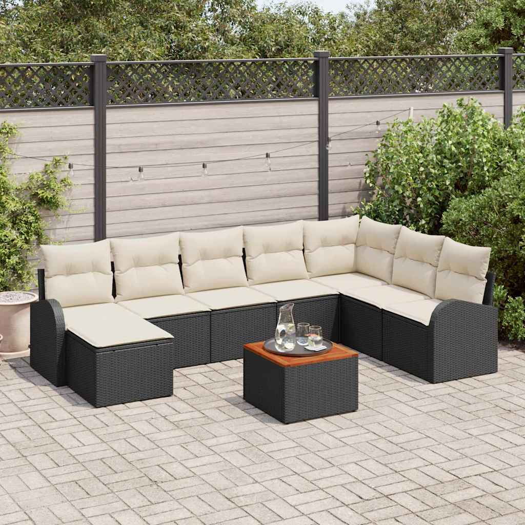 vidaXL Conjunto de sofás de jardín 9 uds. Negro y crema