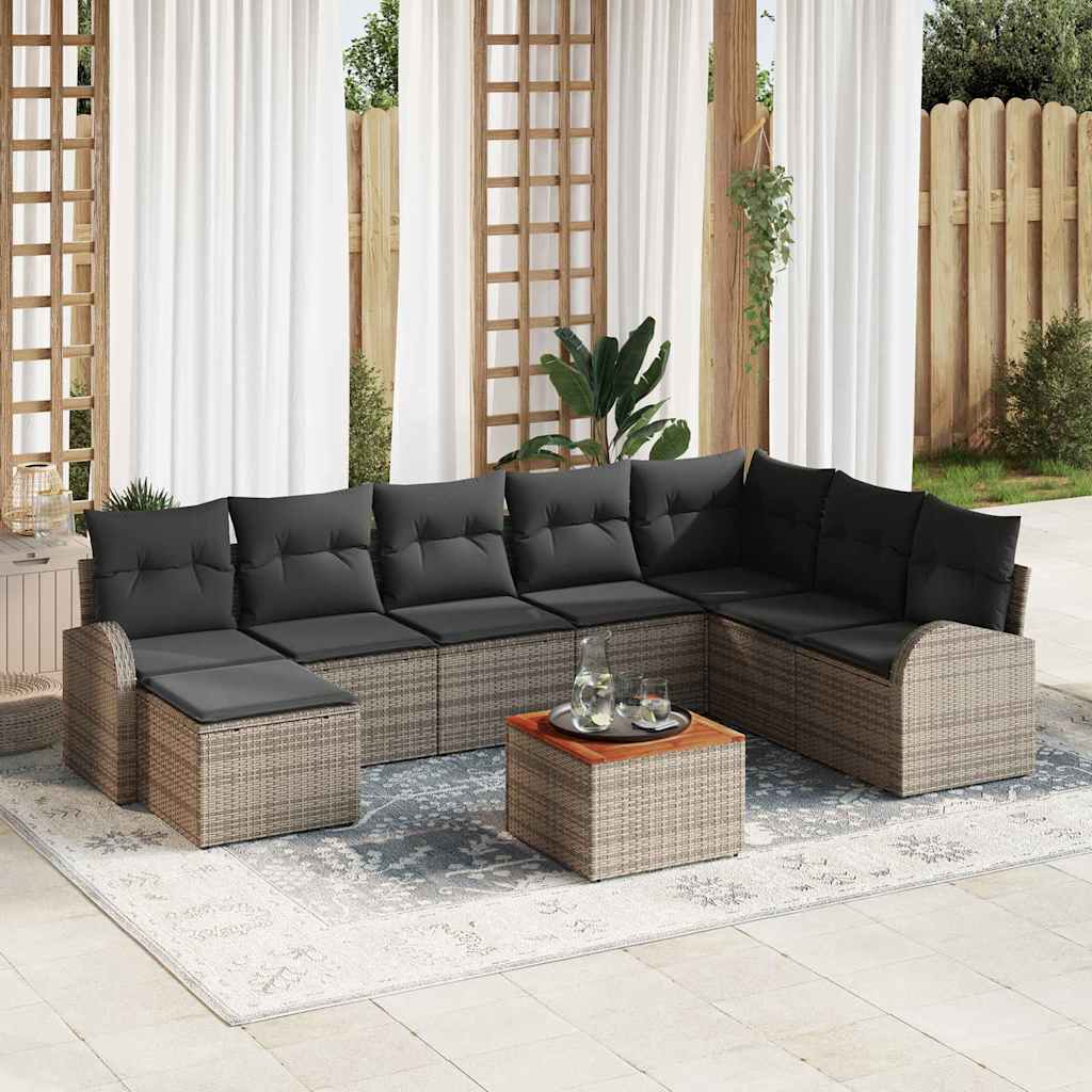 vidaXL Conjunto de sofás de jardín 9 uds. Gris ratán sintético