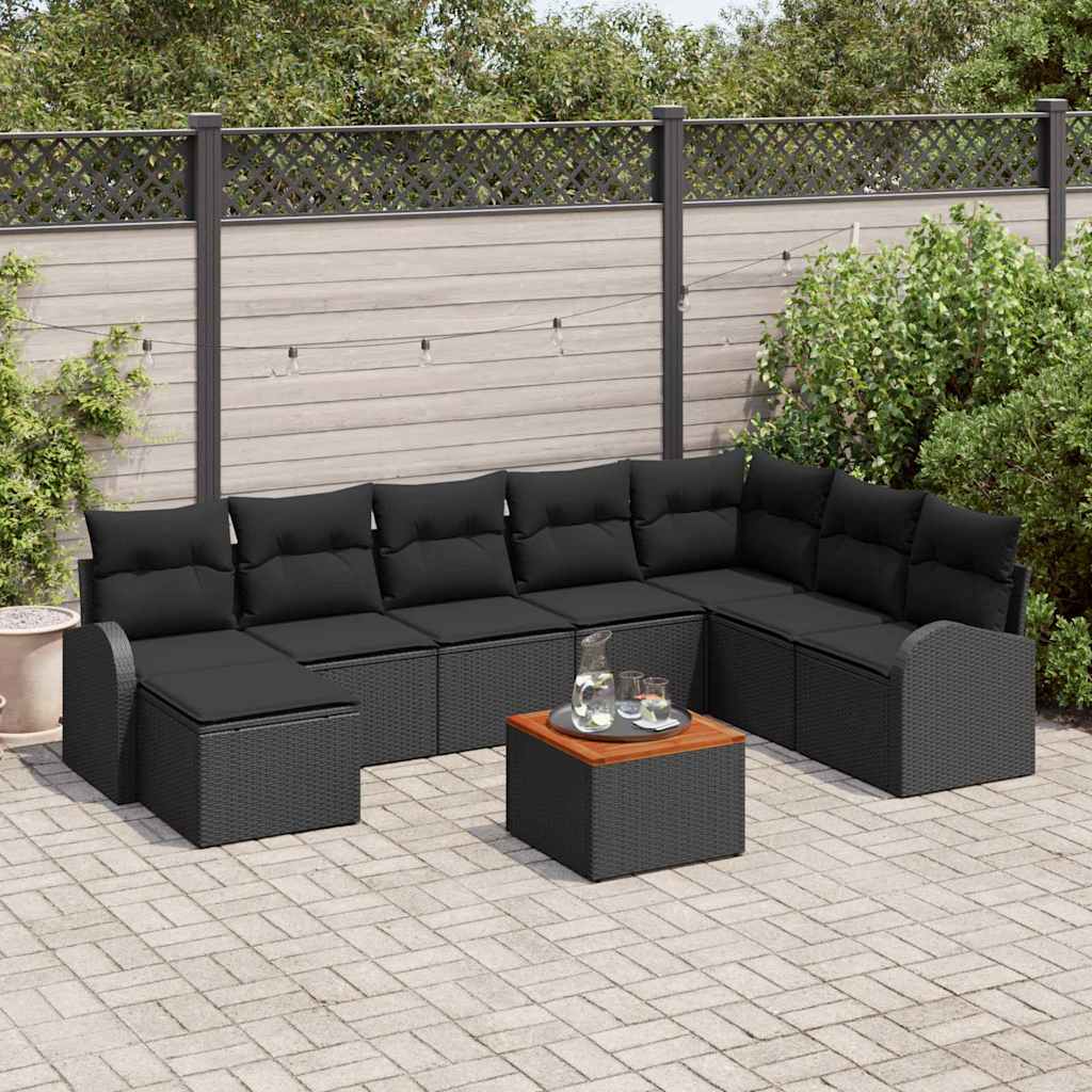 vidaXL Conjunto de sofás de jardín 9 uds. Negro ratán sintético