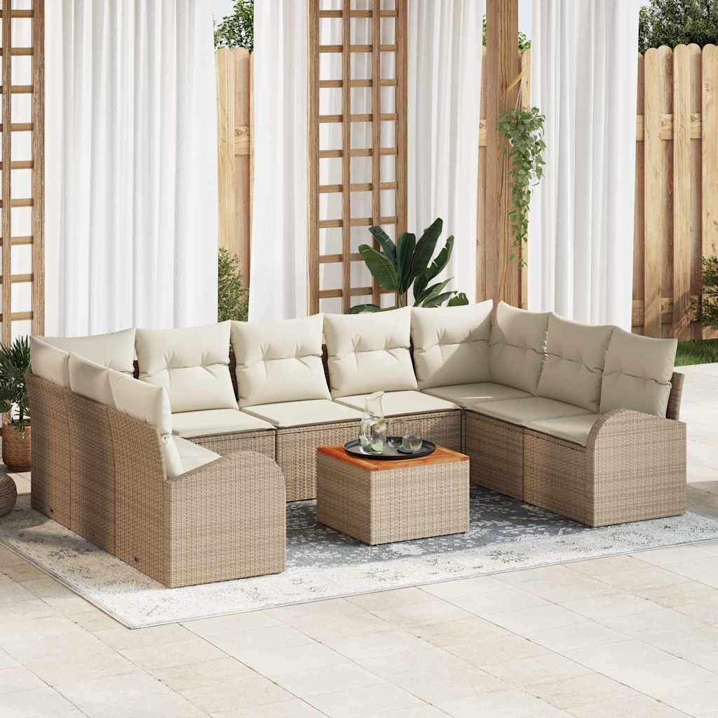 vidaXL Conjunto de sofás de jardín 10 uds. Beige y Crema