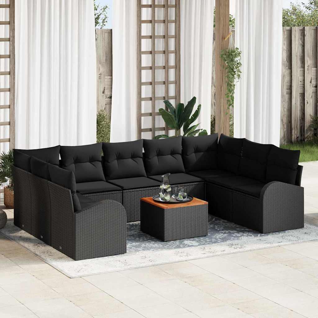 vidaXL Conjunto de sofás de jardín 10 uds. Negro ratán sintético