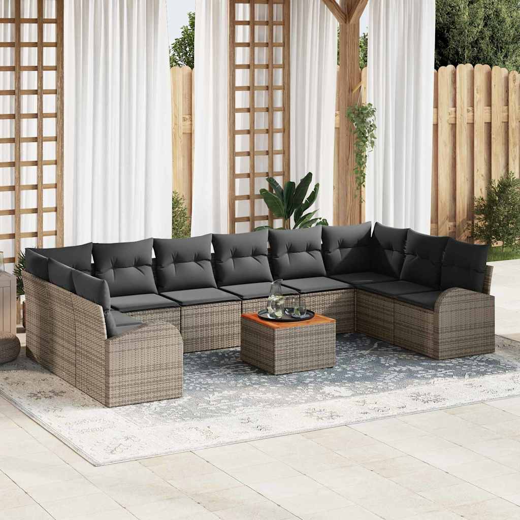 vidaXL Conjunto de sofás de jardín 11 uds. Gris ratán sintético