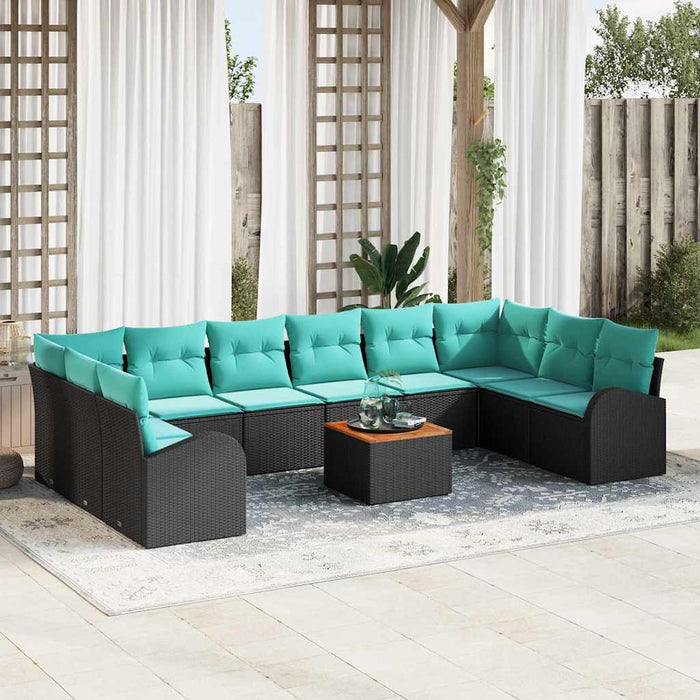 vidaXL Conjunto de sofás de jardín 11 uds. Negro y Turquesa