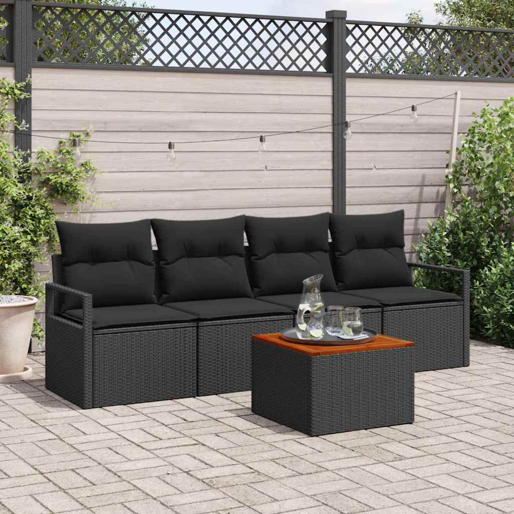 vidaXL Conjunto de sofás de jardín 5 uds. Negro ratán sintético