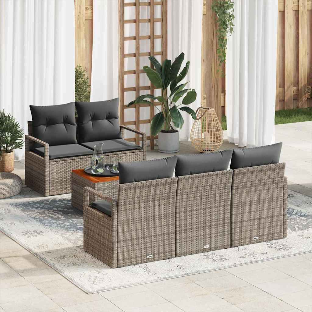 vidaXL Conjunto de sofás de jardín 6 uds. Gris ratán sintético