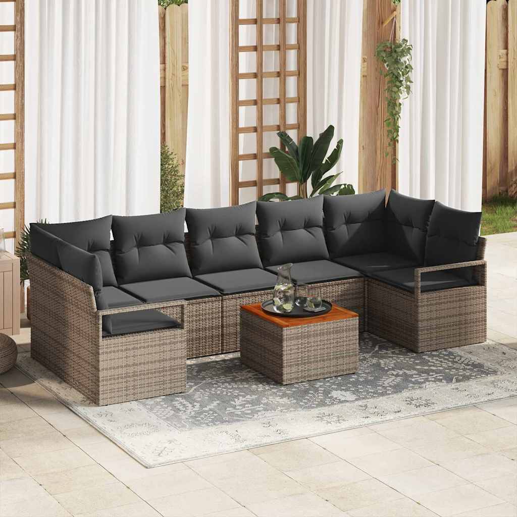 vidaXL Conjunto de sofás de jardín 8 uds. Gris ratán sintético