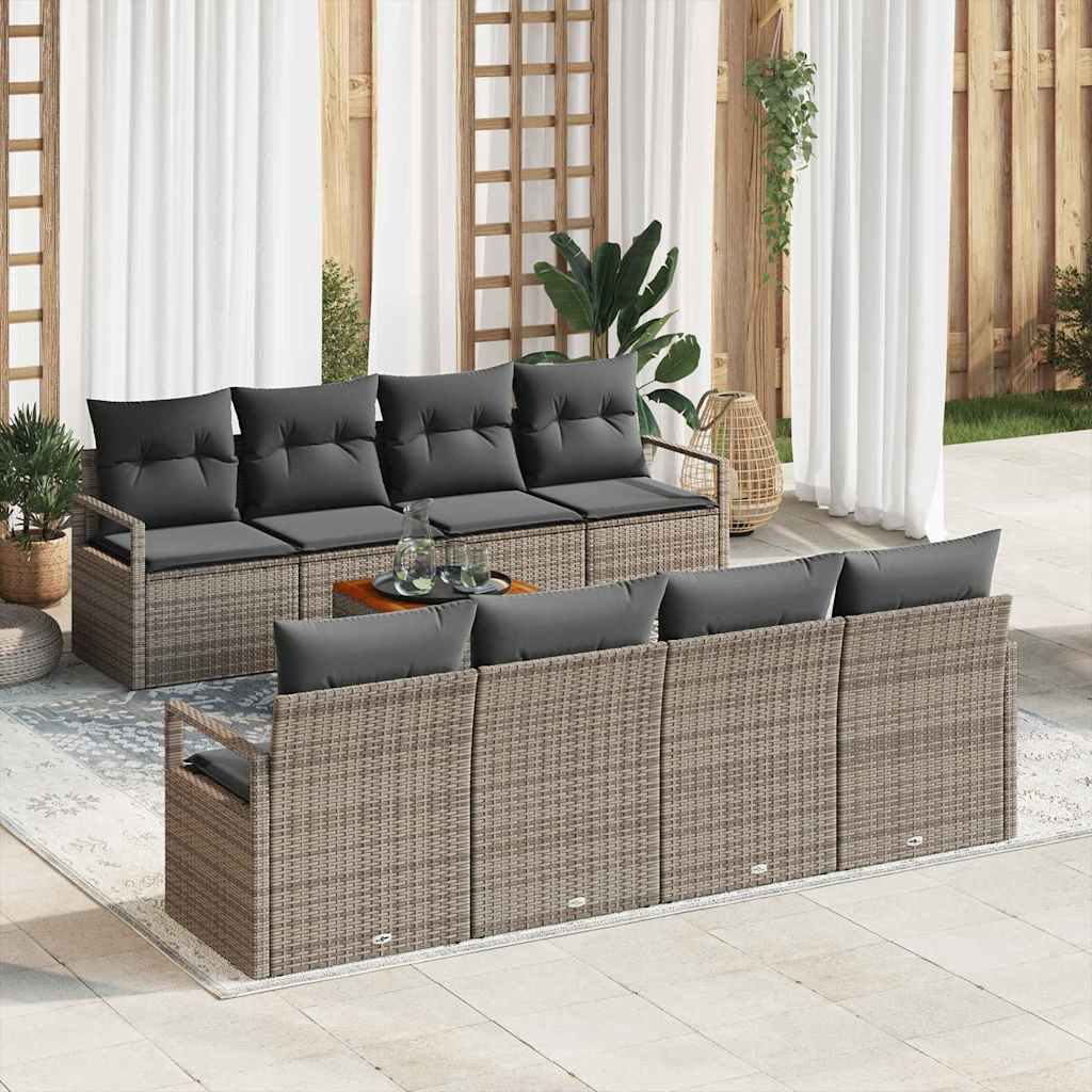 vidaXL Conjunto de sofás de jardín 9 uds. Gris ratán sintético