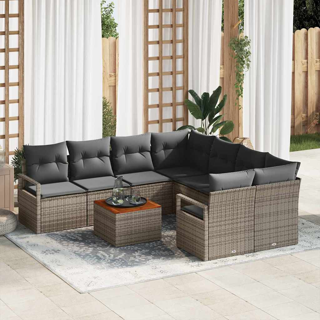 vidaXL Conjunto de sofás de jardín 9 uds. Gris ratán sintético