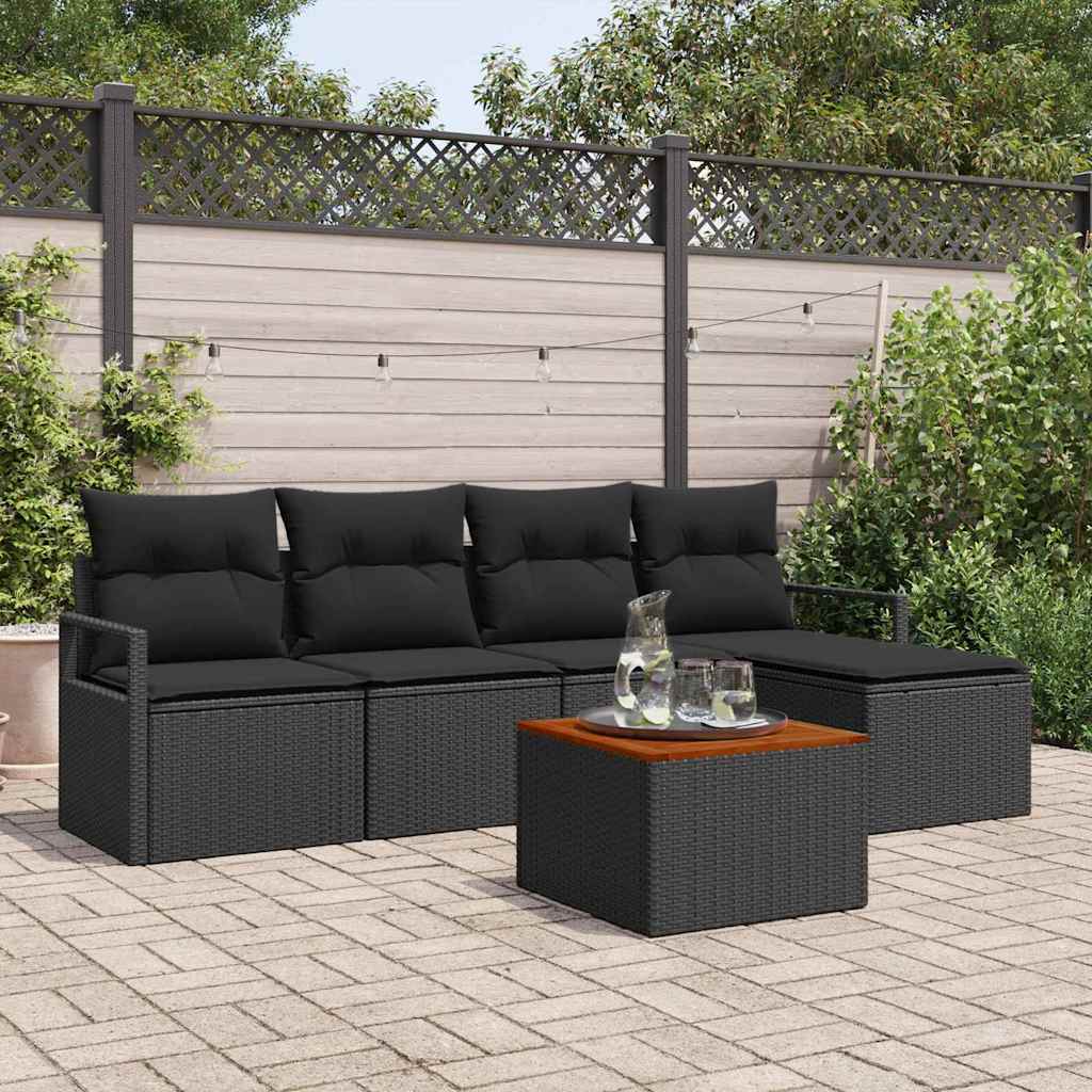 vidaXL Conjunto de sofás de jardín 6 uds. Negro ratán sintético