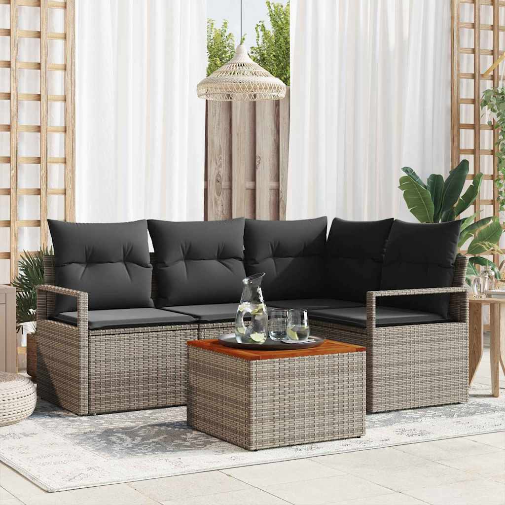 vidaXL Conjunto de sofás de jardín 5 uds. Gris ratán sintético