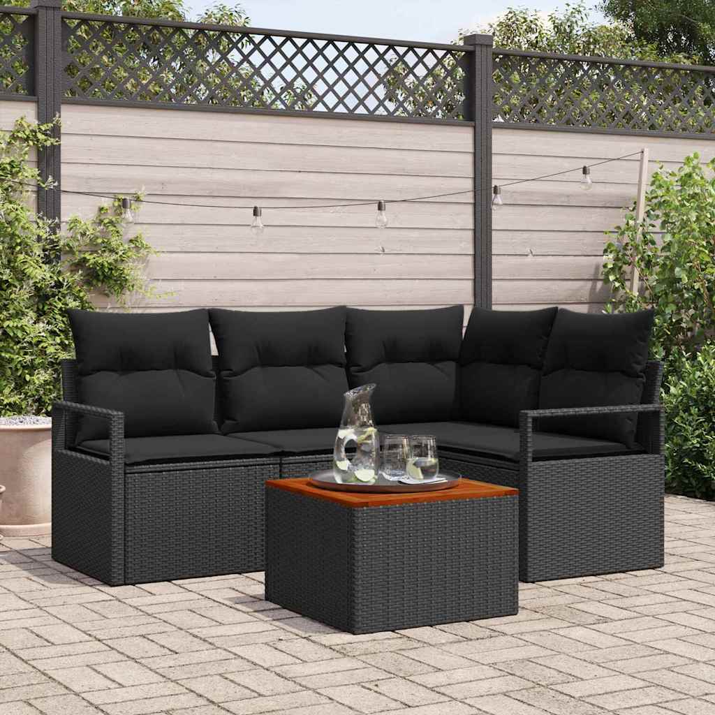 vidaXL Conjunto de sofás de jardín 5 uds. Negro ratán sintético